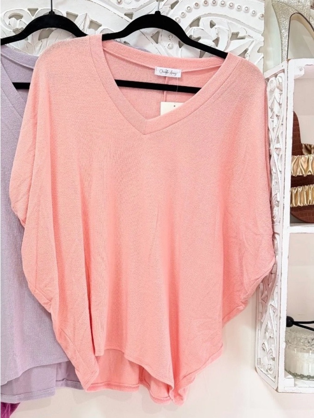 Relaxed V-Neck Dolman Tunic Top in Soft Pink